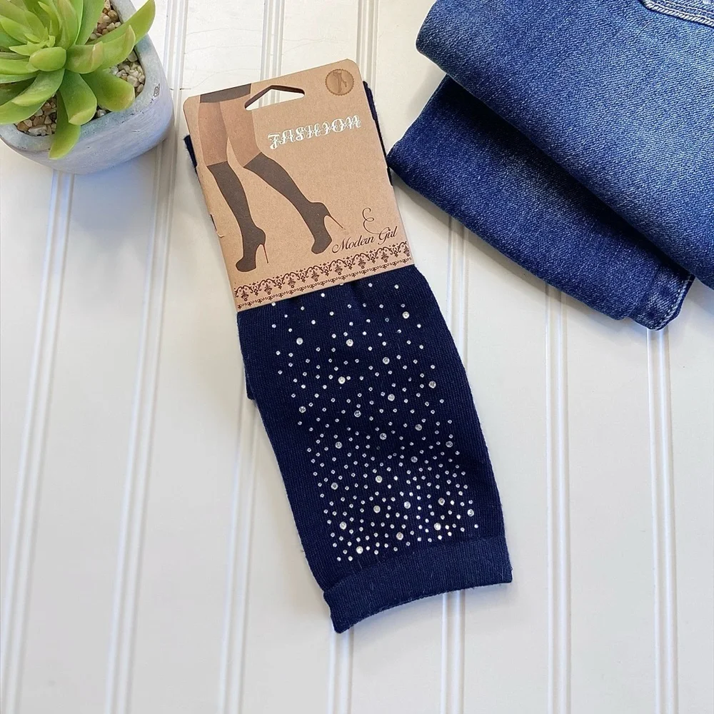 Crystal Sprinkle Knee Socks-navy